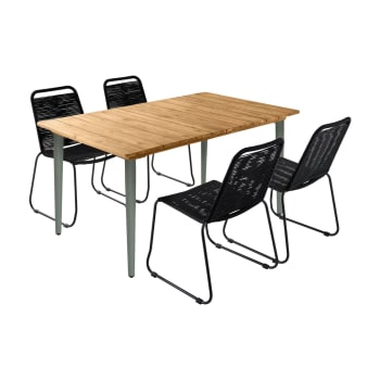 Maringa 150 + brasilia - Table de jardin métal savane + 4 chaises noires