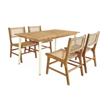 Maringa 150 + ocara - Table de jardin ivoire, 150cm + 4 chaises