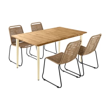 Maringa 150 + brasilia - Table de jardin métal ivoire + 4 chaises beiges