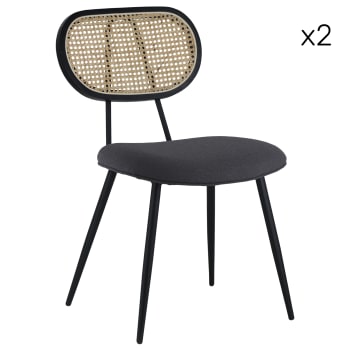 Elena - 2er-Set Stühle aus Rohrgeflecht und grauem Schlingenstoff