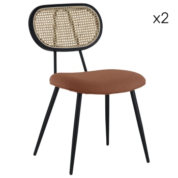 Elena - 2er-Set Stühle aus Rohrgeflecht und rostfarbenem Schlingenstoff