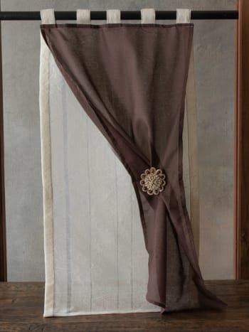 Tenda in lino bianco con mantovana marrone e asole a vista 140x260cm CASTRO