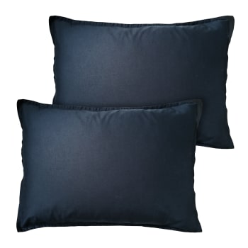 Coton lavé volant - Set de 2 taies d’oreiller unies finition volant Bleu Nuit 50x70cm
