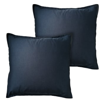 Coton lavé volant - Set de 2 taies d’oreiller unies finition volant Bleu Nuit 65x65cm
