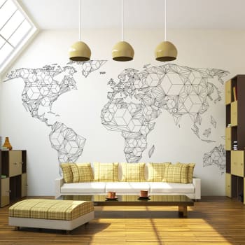 Papier peint panoramique carte du monde white solids 250x193 cm