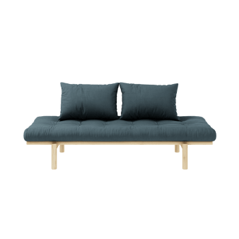 Banquette futon en pin massif bleu canard 75x200