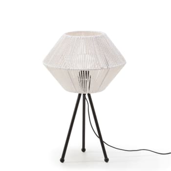 Ron - Lámpara de mesa base tripodal metal pantalla cuerda natural