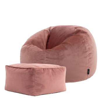 Aurora - Pouf avec repose-pied velours rose aube