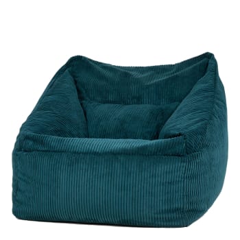 MORGAN - Pouf fauteuil velours côtelé bleu canard