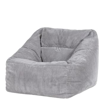 MORGAN - Pouf fauteuil velours côtelé gris clair