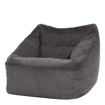MORGAN - Pouf fauteuil velours côtelé gris anthracite