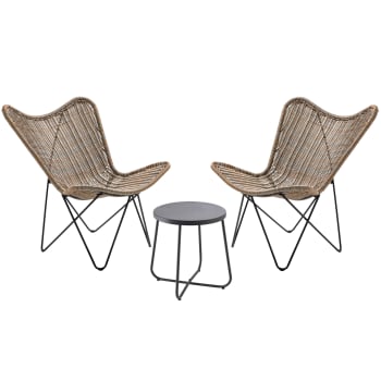 Papilio - Lot de 2 chaises de jardin en résine et une table basse en acier