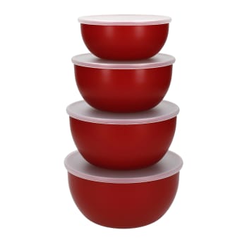 Kitchenaid - Saladiers en Plastique avec Couvercles Rouge Set de 4