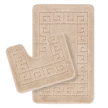 Poppy - Set 2 alfombras de baño antideslizante lavable beige 80x50/40x40