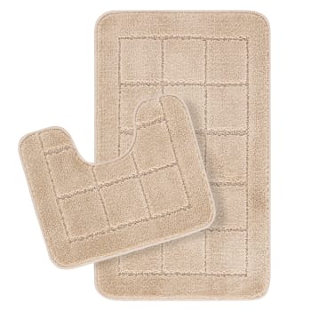 Noelle - Set 2 alfombras de baño antideslizante lavable beige 80x50/40x40