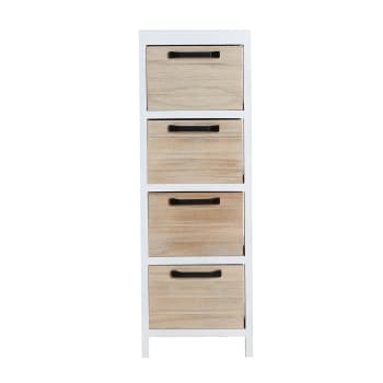 Mobiletto Bagno Country Con Cassetto E 3 Ceste - Legno Paulownia E Vimini, 85x31x27 Cm - Foto 9