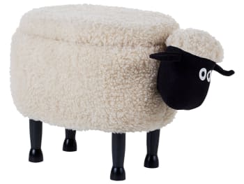 Sheep - Pouf animal en tissu beige avec coffre