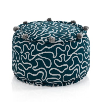 OCEAN - Pouf rotondo non sfoderabile in cotone grigio e blu