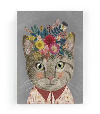 FLORAL CAT - Leinwand 60x40 Katzen-Blumendruck