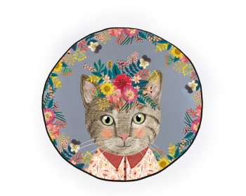 Floral cat - Runder Kinder-Teppich mit Piqué-Druck, floralem Katzemotiv.