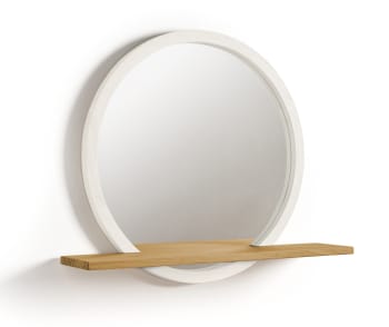 Espejo de pared de madera maciza con balda en tonos claros 68x58cm Natay