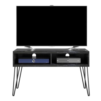 Athena - Meuble TV avec 2 compartiments en MDF marbre noir