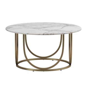 Gwyneth - Table basse en MDF marbre blanc et structure en métal laiton