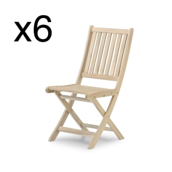 JAVA LIGHT - Pack de 6 sillas jardín plegables sin brazos de madera color claro