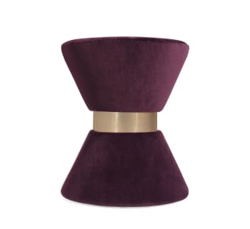 SABLIE - Pouf en velours violet et anneau en acier inoxydable