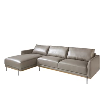 Canapé d’angle  en cuir gris et acier 5 places