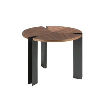 Table d'appoint effet bois noyer et acier noir 60 x 60 x 44 cm.
