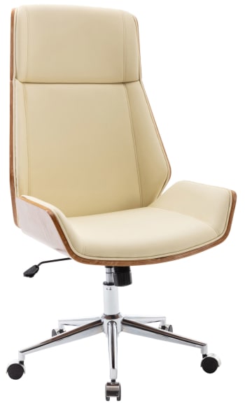 BREDA - Chaise de bureau réglable en similicuir Noyer / Crème