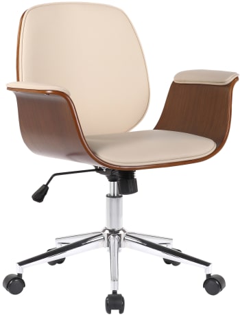 Kemberg - Chaise de bureau réglable en bois Noyer / Crème