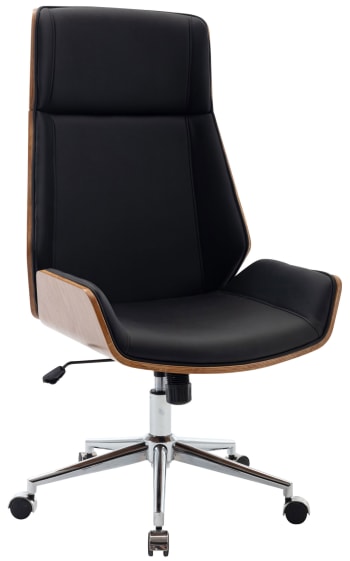 BREDA - Chaise de bureau réglable en similicuir Noyer / Noir