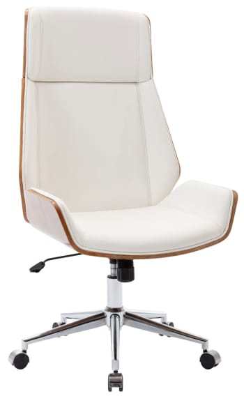 BREDA - Chaise de bureau réglable en similicuir Noyer / Blanc