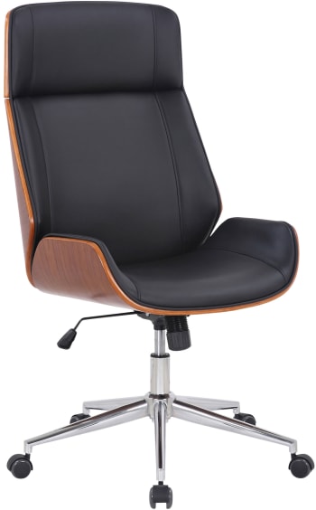 VAREL - Chaise de bureau réglable en similicuir Noyer / Noir