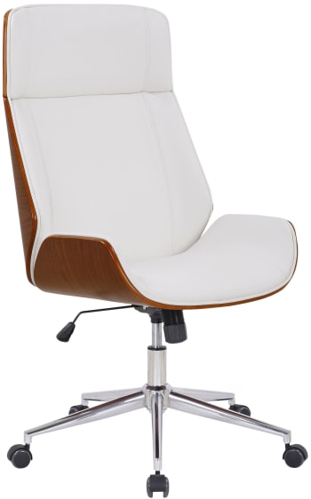 VAREL - Chaise de bureau réglable en similicuir Noyer / Blanc
