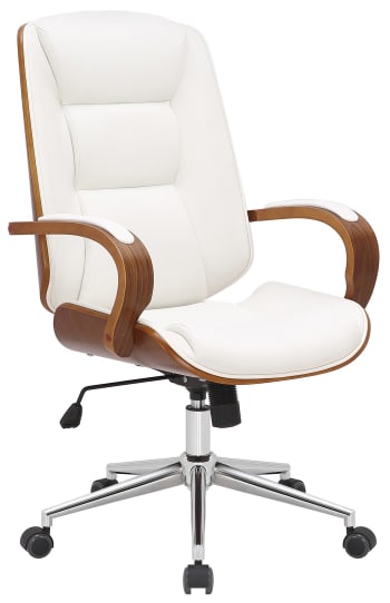 Yankton - Chaise de bureau Pivotant ergonomique en similicuir Noyer / Blanc