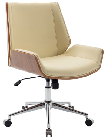 ZWOLLE - Chaise de bureau réglable en similicuir Noyer / Crème