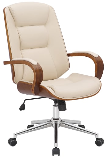 Yankton - Chaise de bureau Pivotant ergonomique en similicuir Noyer / Crème