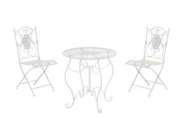 ALDEANO - Ensemble table et chaises de jardin en métal Blanc antique