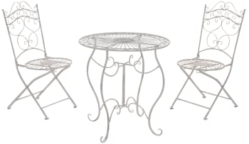 INDRA - Ensemble table et chaises de jardin en métal Blanc antique