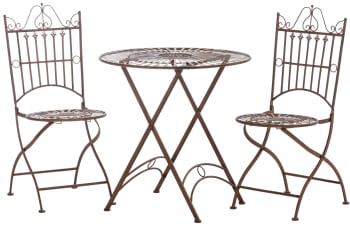 TEGAL - Ensemble table et chaises de jardin en métal Marron antique