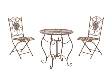 ALDEANO - Set giardino con tavolo e 2 sedie in Metallo antico marrone