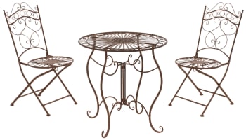 INDRA - Ensemble table et chaises de jardin en métal Marron antique