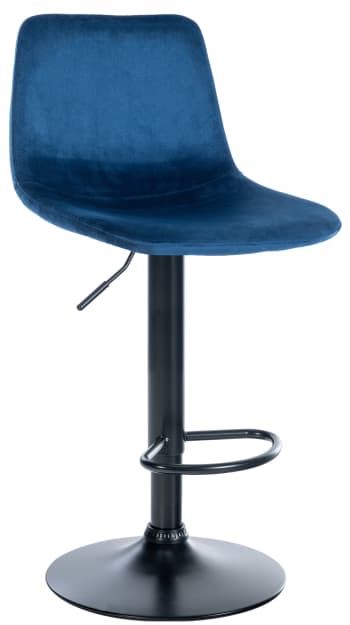 DIVO - Tabouret de bar velours ajustable pivotant velours Bleu