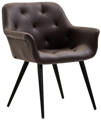 Langford - Silla con patas de metal y asiento en simil cuero marrón