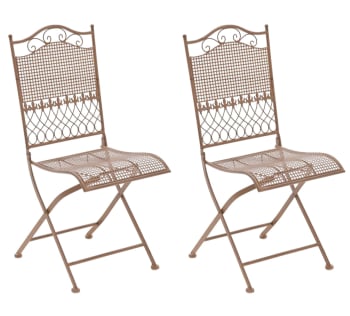 KIRAN - Lot de 2 chaises de jardin pliables en métal Marron antique