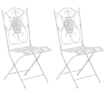 SIBELL - Lot de 2 chaises de jardin pliables en métal Blanc antique