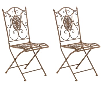 SIBELL - Lot de 2 chaises de jardin pliables en métal Marron antique